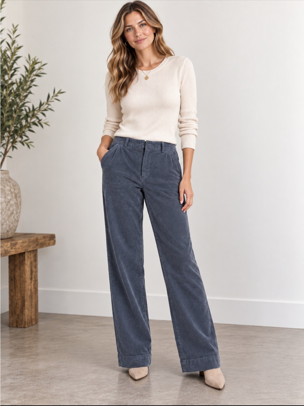 Poetry Women’s Cotton Wide-Leg Corduroy Pants - Charcoal Grey Size 8